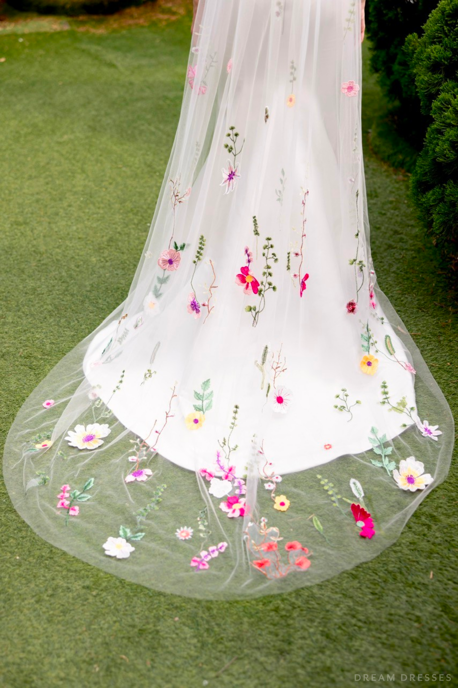 One Tier Colorful Floral Veil (#FLORAL) - Dream Dresses by P.M.N.