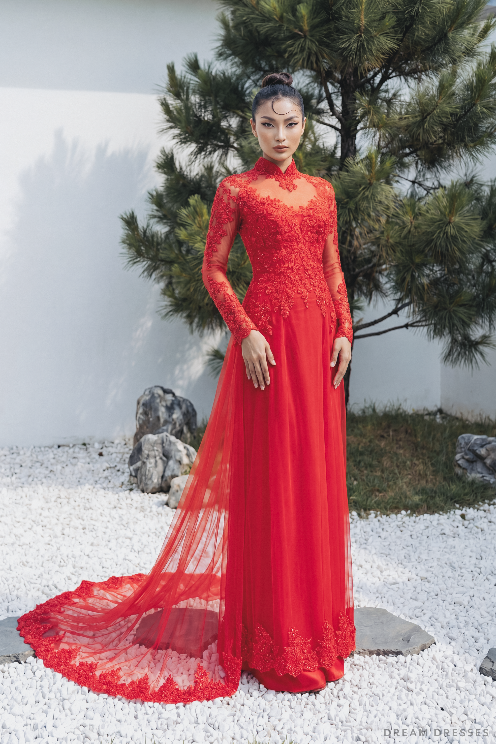 Red Bridal Ao Dai | Modern Vietnamese Bridal Dress (#VELORA)