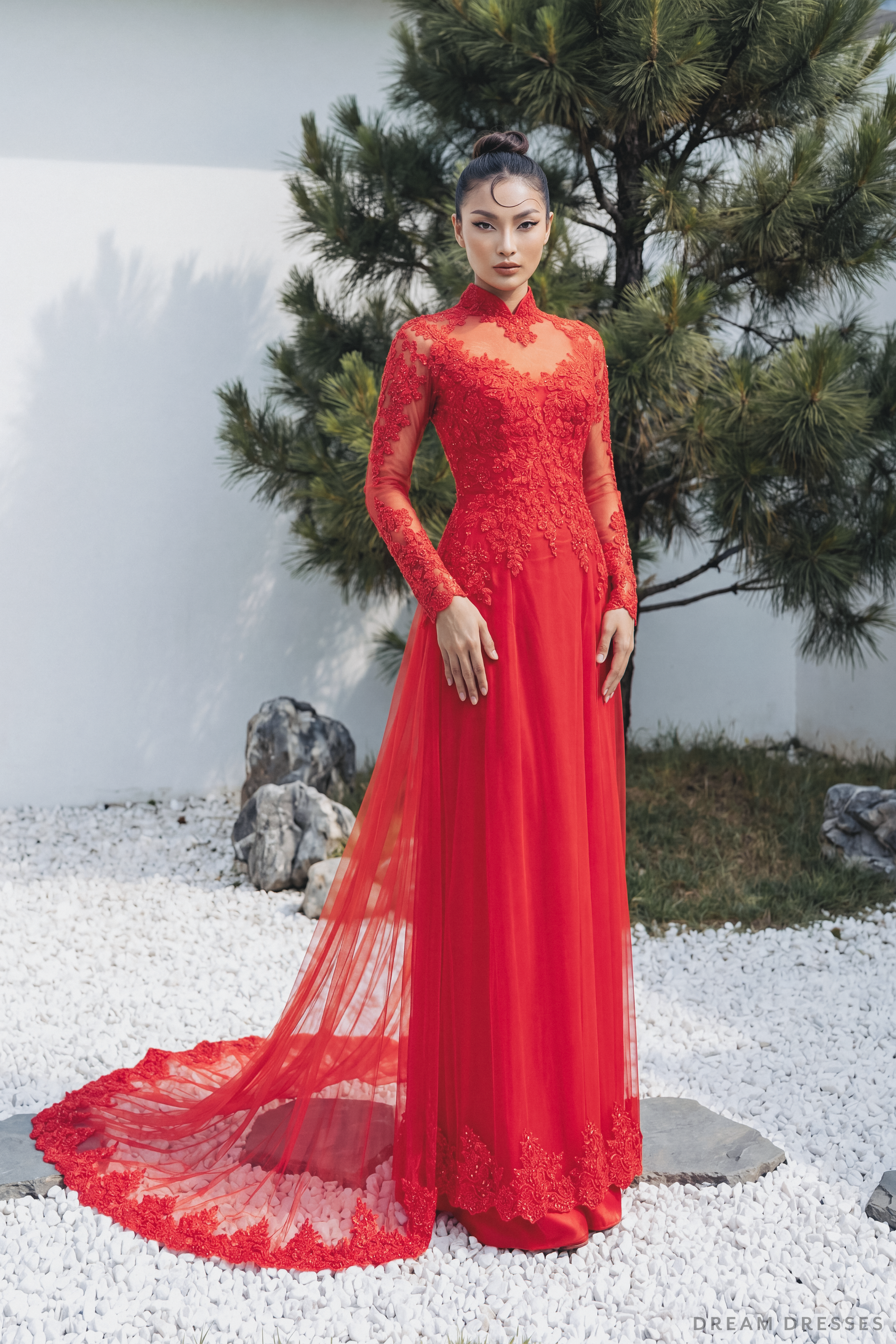 Red Bridal Ao Dai | Modern Vietnamese Bridal Dress (#VELORA) - Dream Dresses by P.M.N.