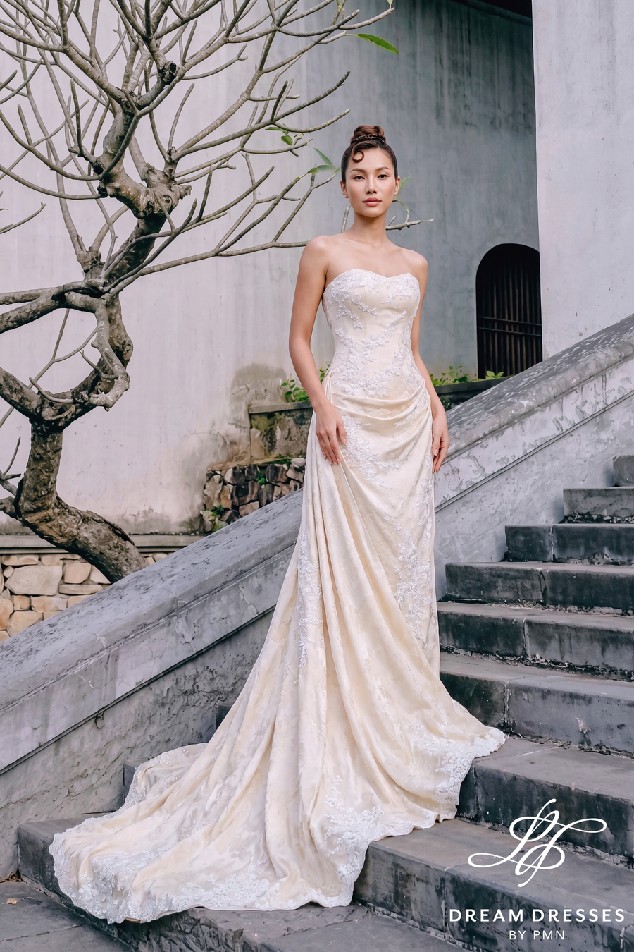 Asian-Inspired Strapless Wedding Dress (#RAN)