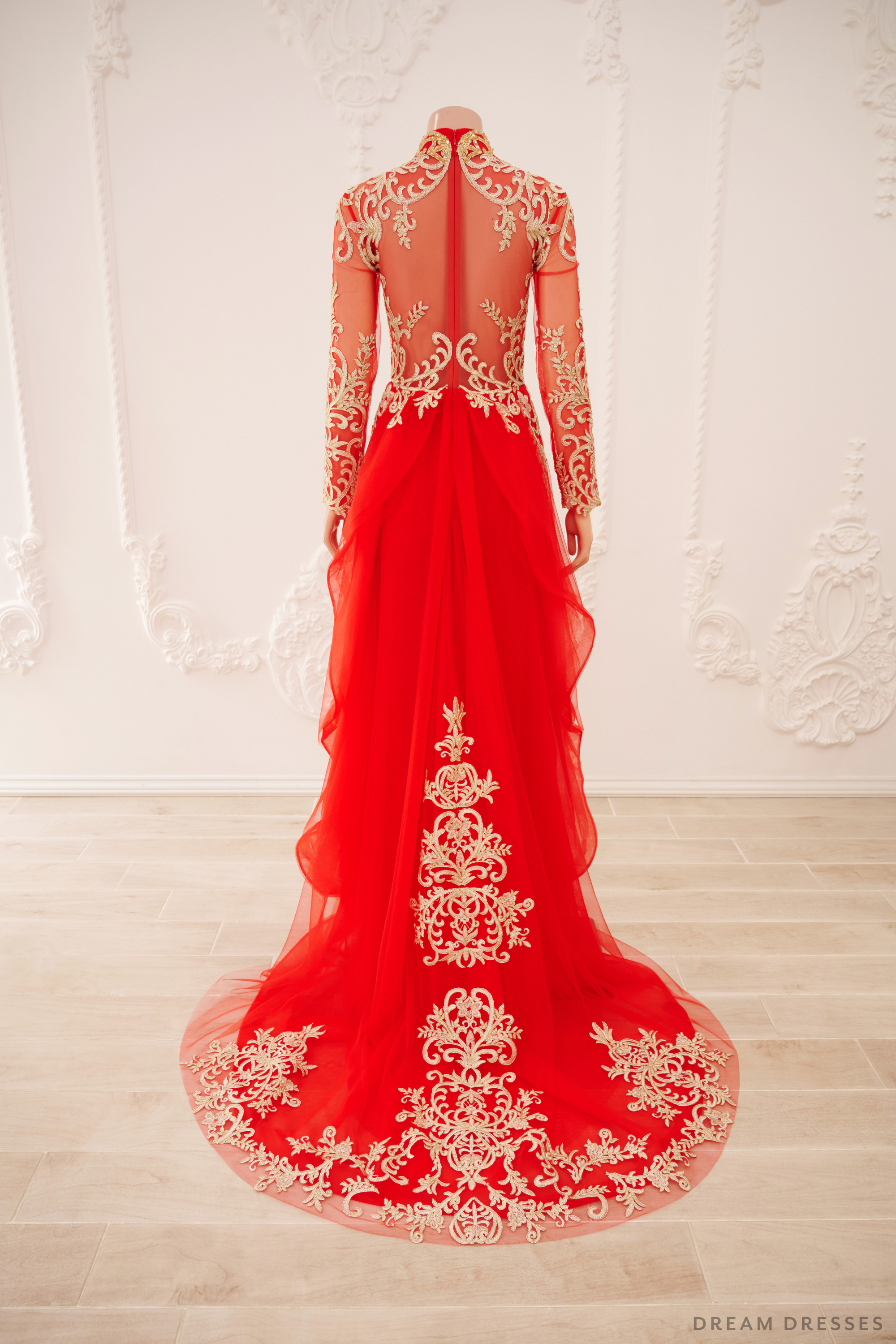 DreamDress By PMN Giatue Ao Dai Inspired Wedding Dress Gown Illusion Neckline See-Through Back Chiffon Pants Long Sleeves | Size: Custom DreamDress By PMN Giatue Ao Dai Inspired Wedding Dress Gown Illusion Neckline See-Through Back Chiffon Pants Long Sleeves | Size: Custom
