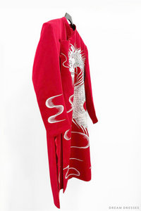 Red Groom Ao Dai Jacket | Hand-Painted Dragon Vietnamese Ao Dai (#CUONG) - Dream Dresses by P.M.N.