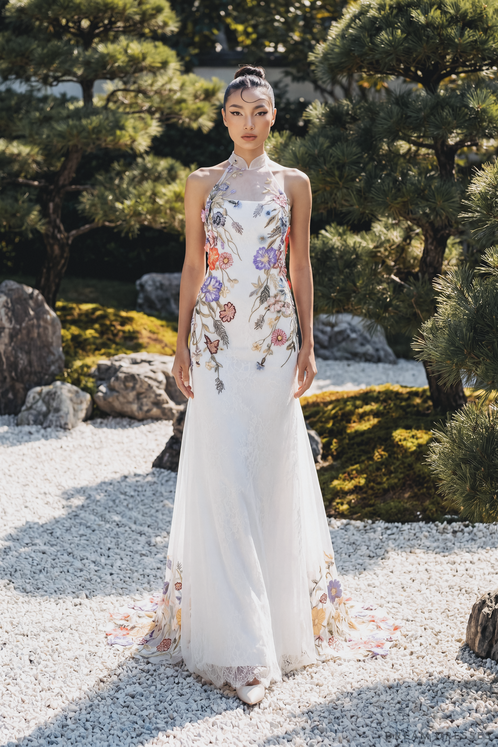 Modern Cheongsam-Inspired Bridal | Couture Lace Modern Cheongsam Bridal Dress (#YAO)