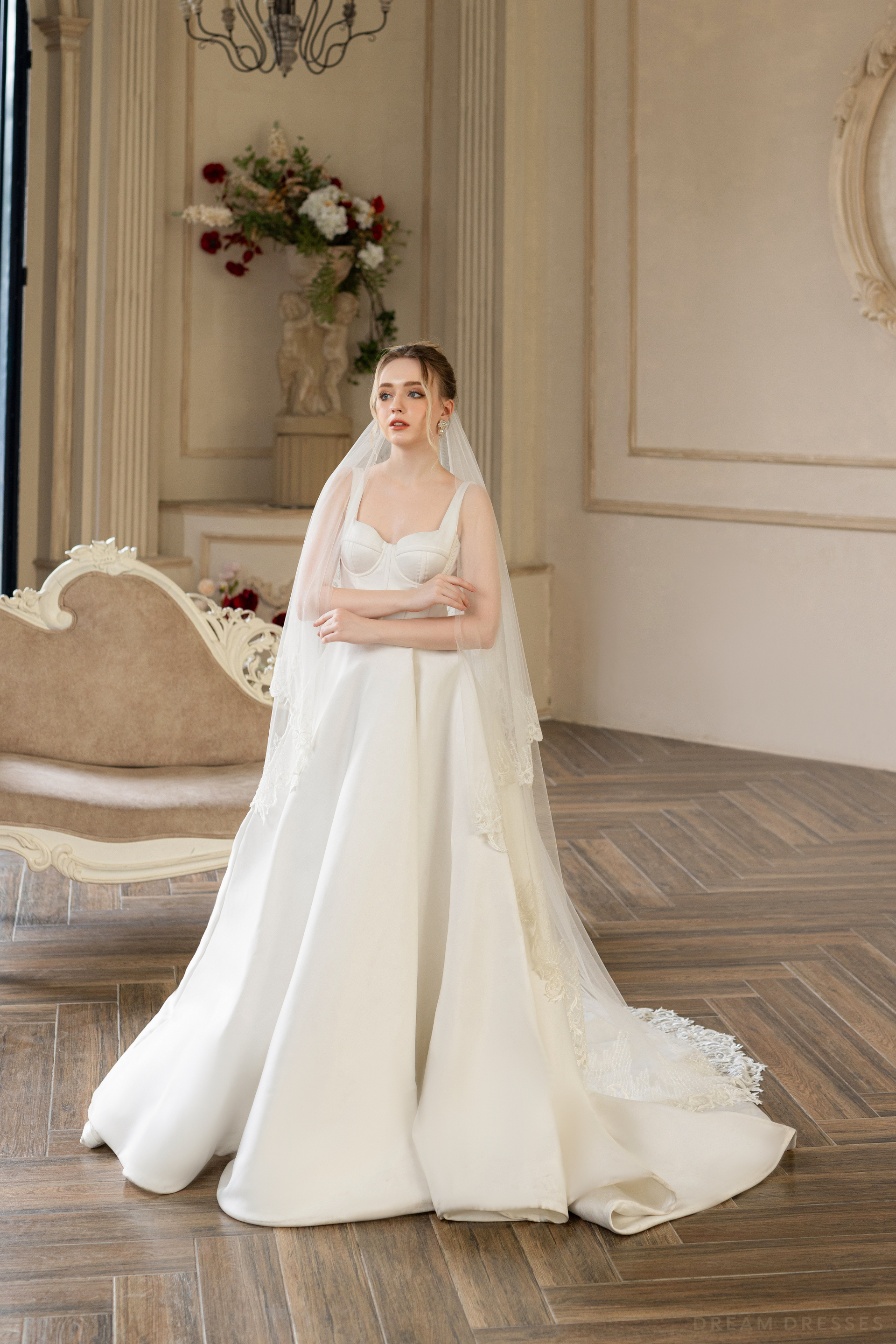 Two Layers Bridal Veil with Sequins Lace (#MALLORIE) - Dream Dresses by P.M.N.