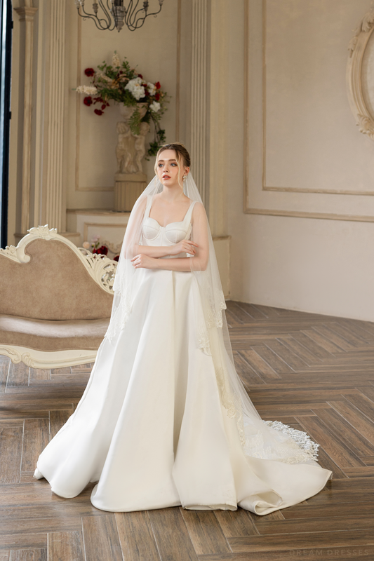 Two Layers Bridal Veil with Sequins Lace (#MALLORIE) - Dream Dresses by P.M.N.