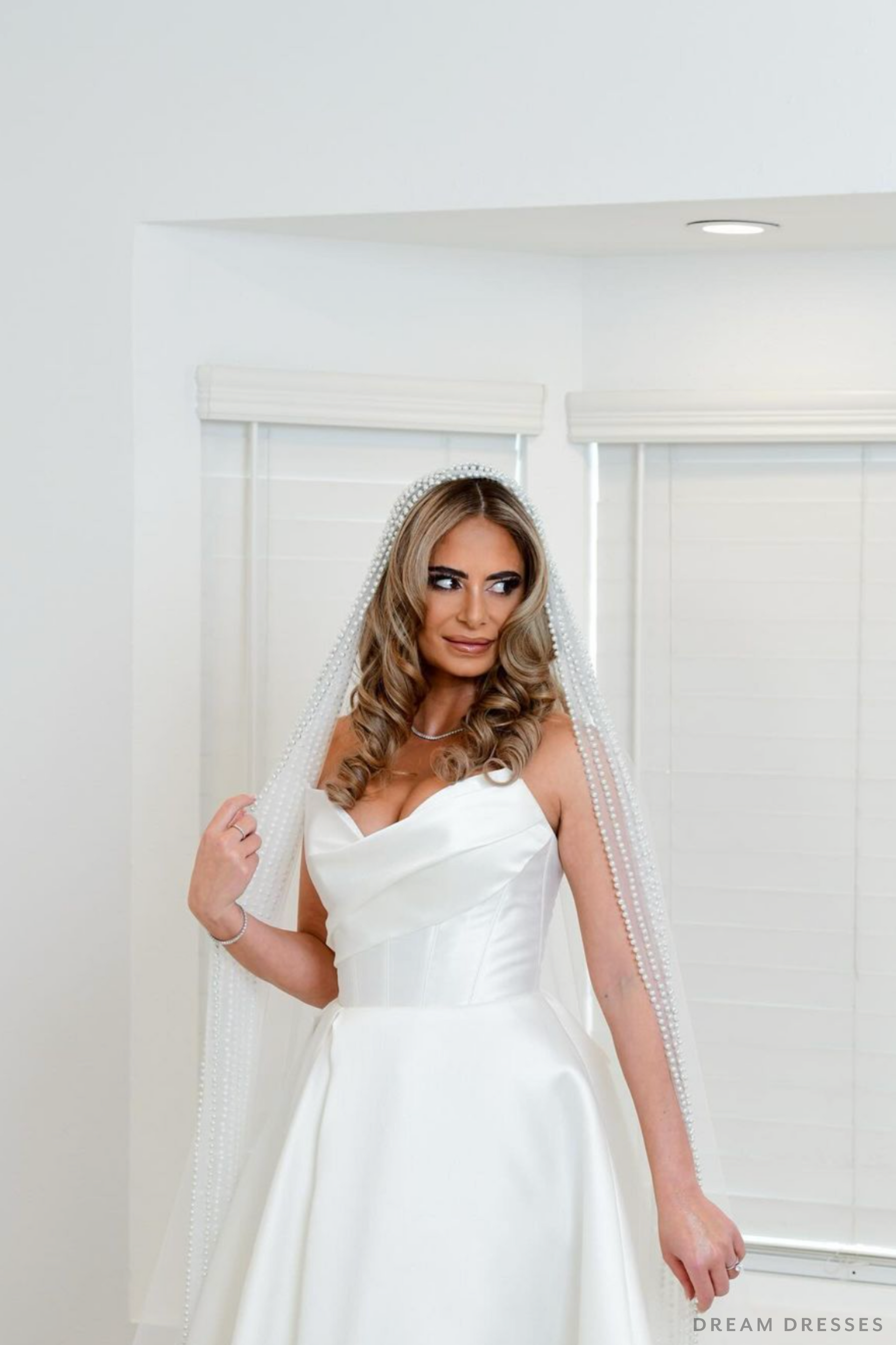 Cathedral Wedding Veil with Pearls (#QUEEN) - Dream Dresses by P.M.N.