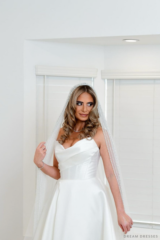Cathedral Wedding Veil with Pearls (#QUEEN) - Dream Dresses by P.M.N.