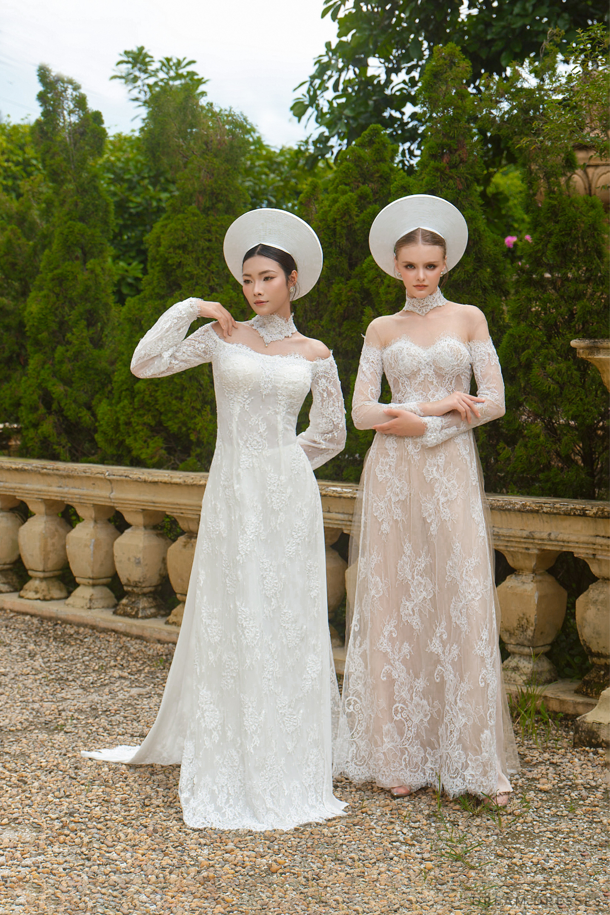 White Bridal Ao Dai | Modern Vietnamese Bridal Dress with French Lace (#MAGNOLIA)