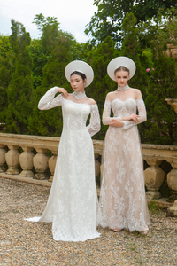 White Bridal Ao Dai | Modern Vietnamese Bridal Dress with French Lace (#MAGNOLIA) - Dream Dresses by P.M.N.