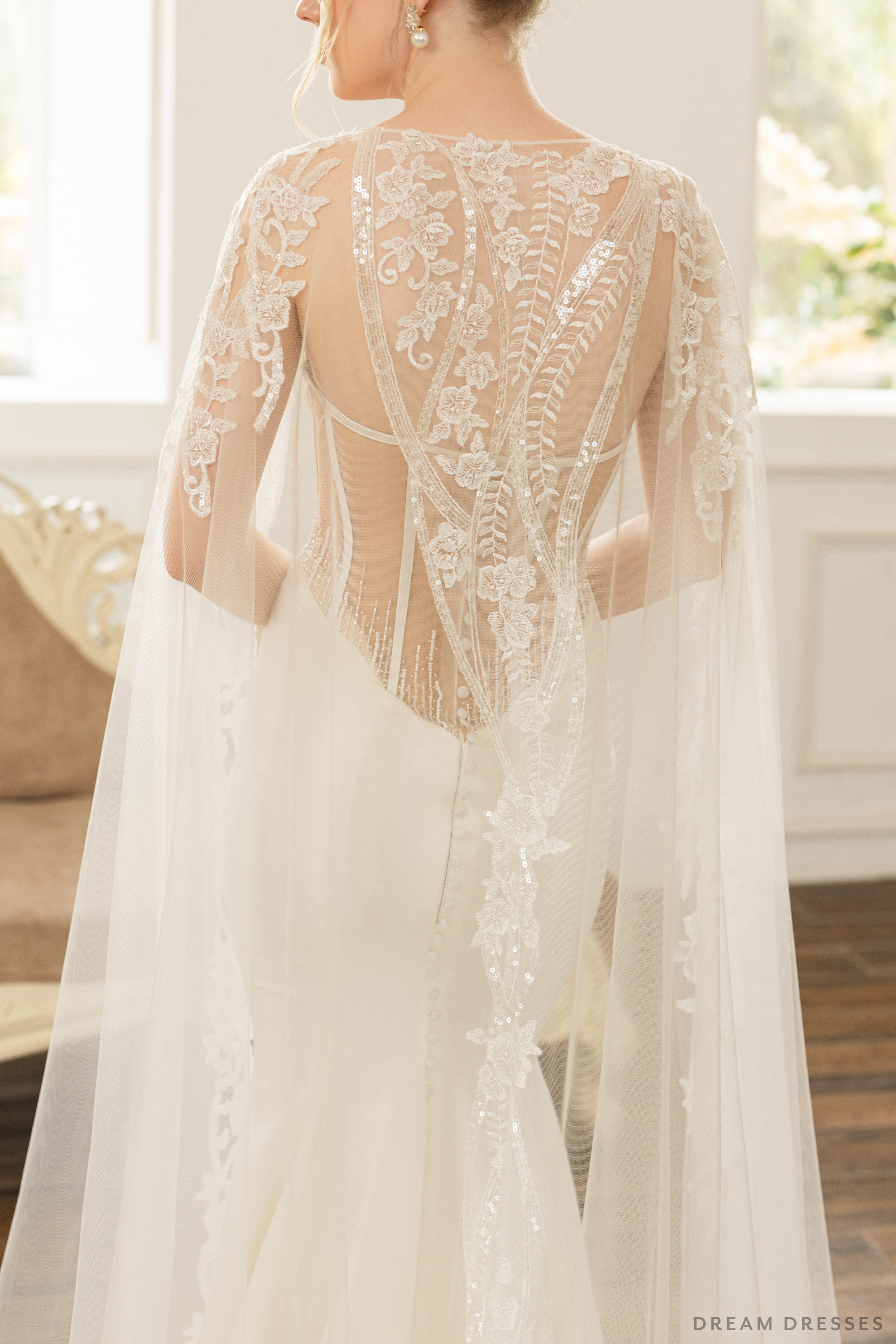Bridal Cape with Floral Lace (#AXELLE)