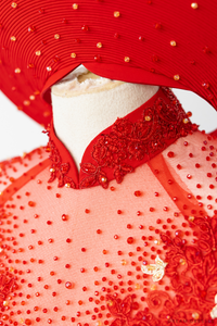 Red Bridal Ao Dai with Red and Gold Lace | Vietnamese Bridal Dress (#AMEE) - Dream Dresses by P.M.N.