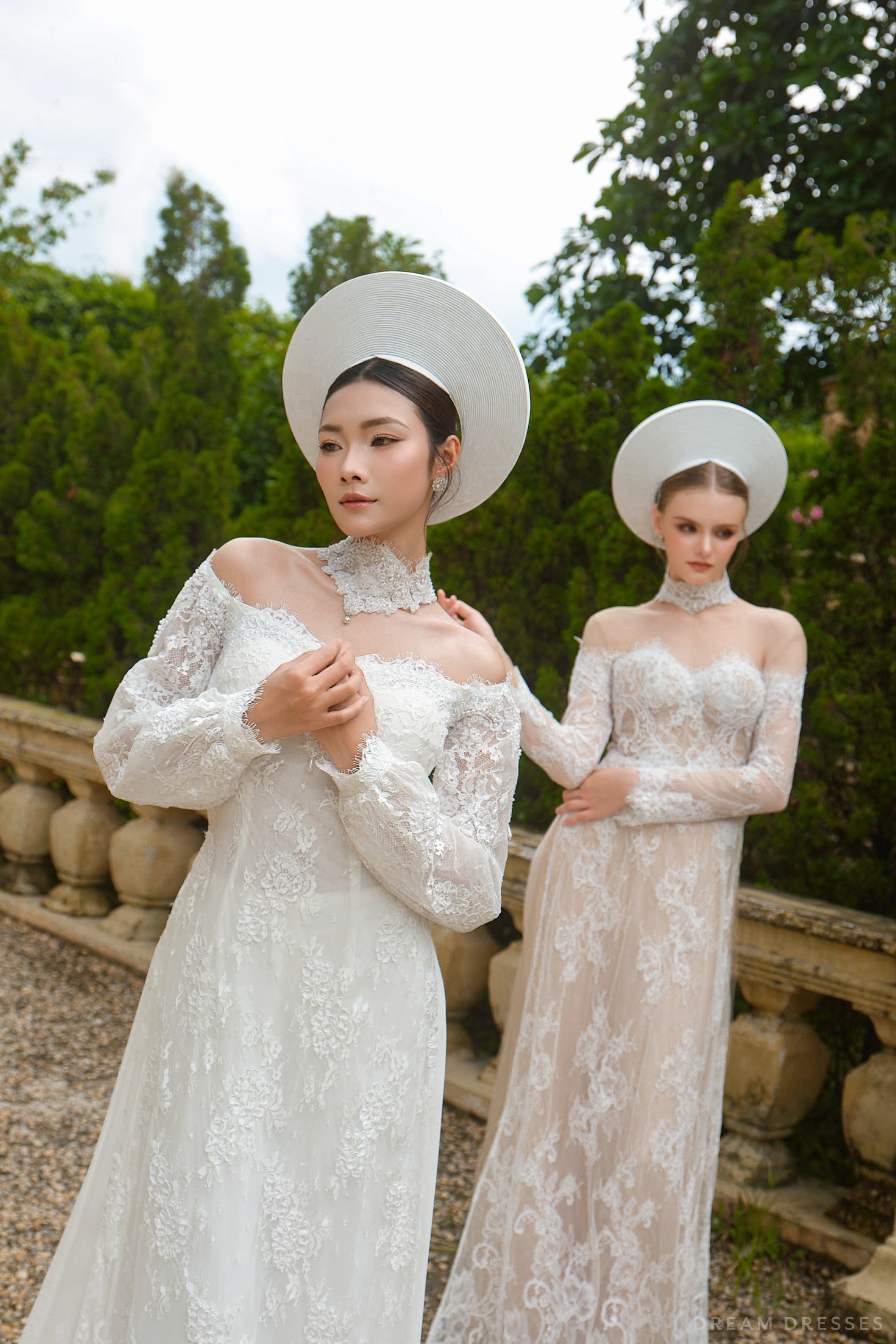 White Bridal Ao Dai | Modern Vietnamese Bridal Dress with French Lace (#MAGNOLIA)