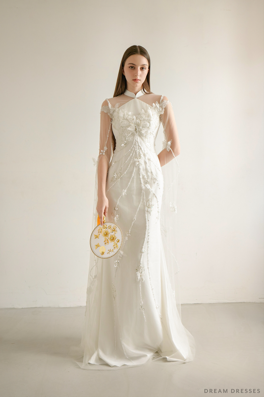 White Wedding Qipao| Couture Lace Modern Qipao (#LALAN) - Dream Dresses by P.M.N.