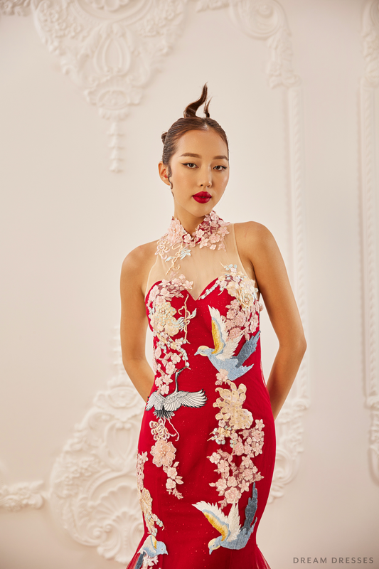 Red Bridal Cheongsam | Couture Lace Modern Cheongsam (#MIRA) - Dream Dresses by P.M.N.
