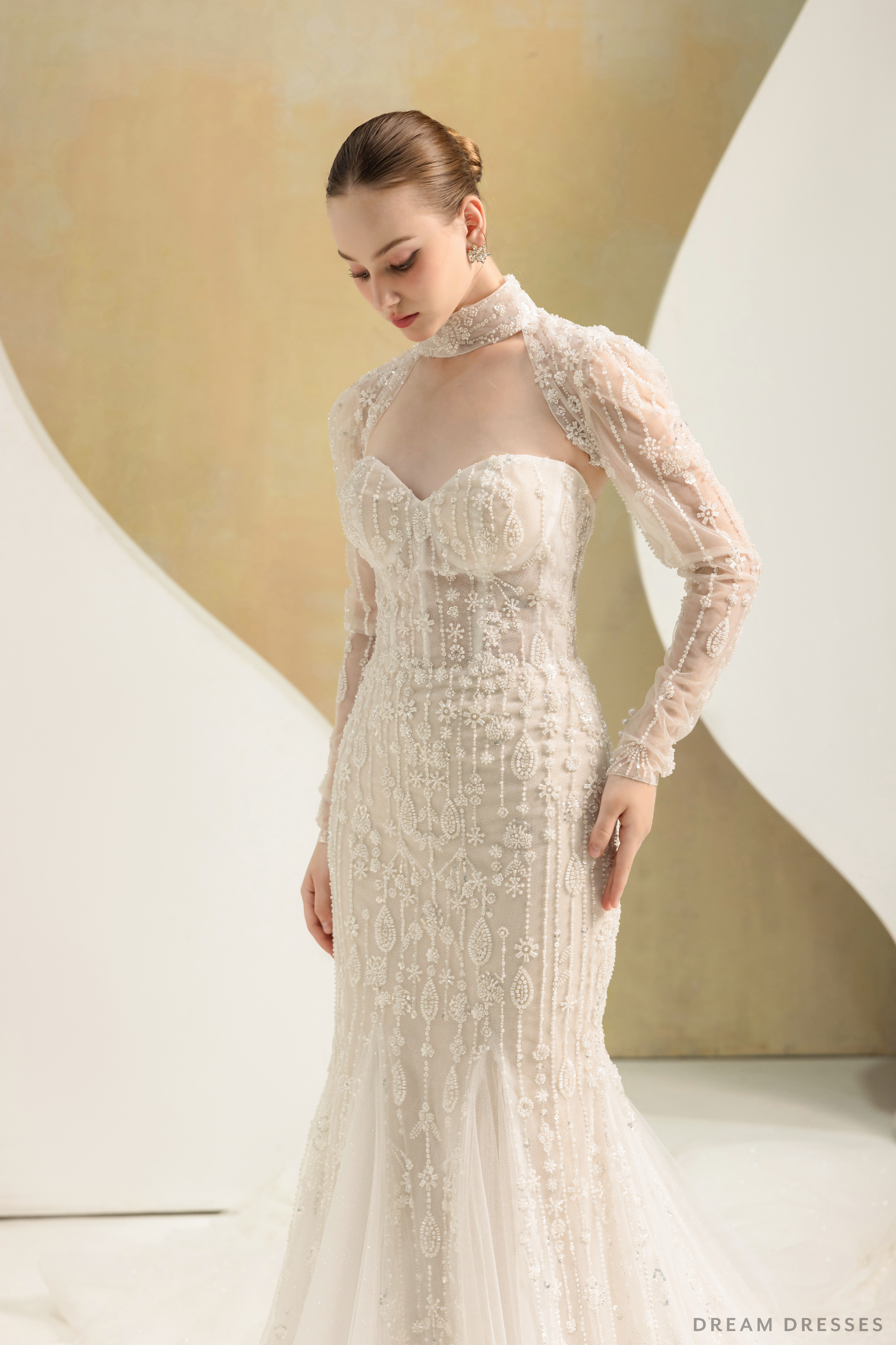 Couture Beaded Lace Bridal Bolero (#ELIZ) - Dream Dresses by P.M.N.