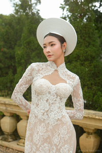 White Bridal Ao Dai | Modern Vietnamese Bridal Dress with French Lace (#VALERI) - Dream Dresses by P.M.N.
