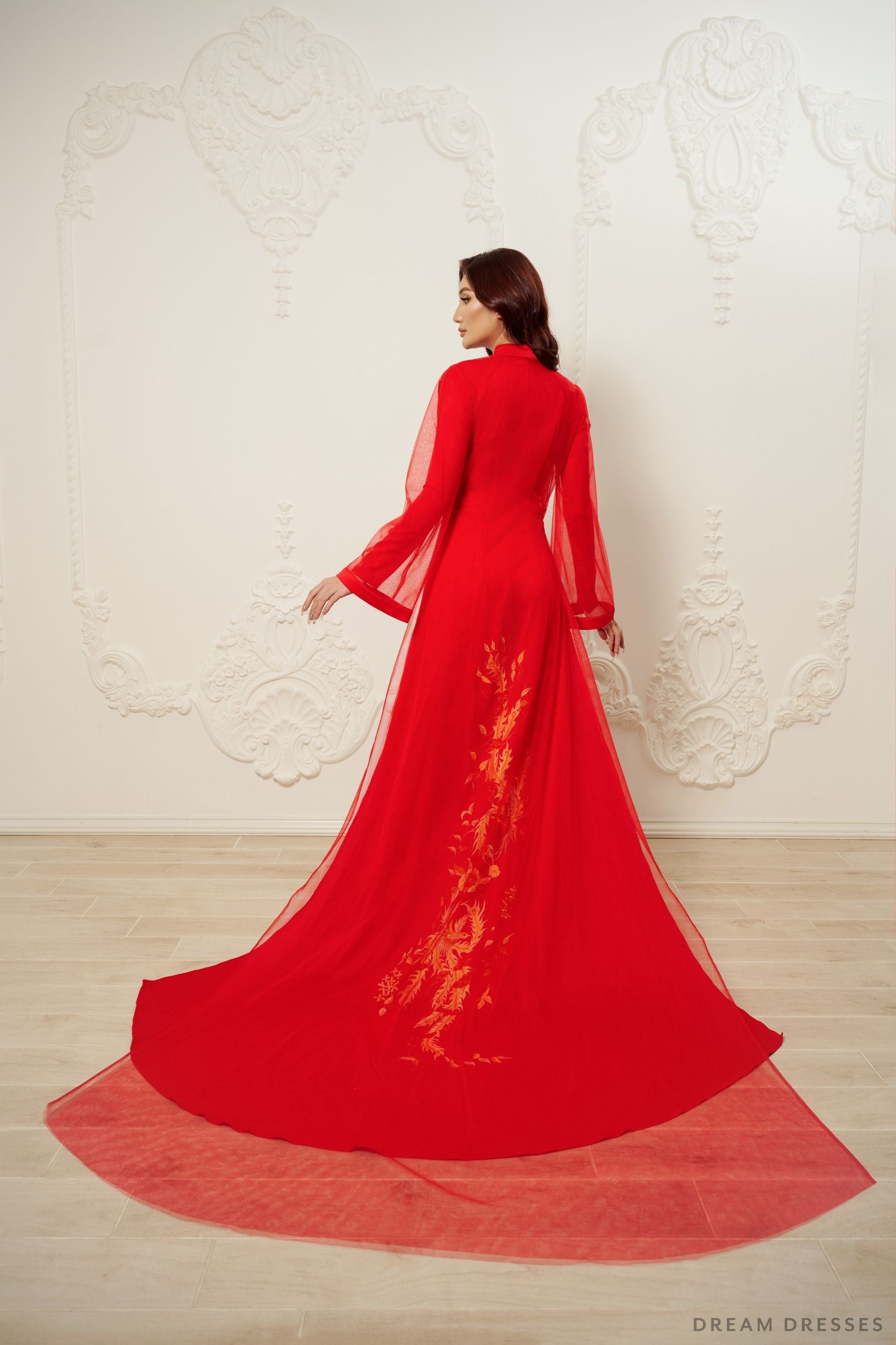 Red and Gold Ao Dai OverCoat | Traditional Vietnamese Bridal OverCoat  (#MYPHUONG)