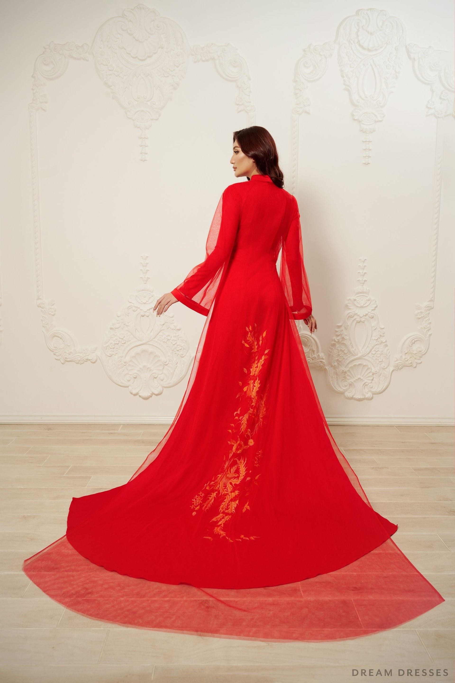 Red and Gold Ao Dai OverCoat | Traditional Vietnamese Bridal OverCoat  (#MYPHUONG) - Dream Dresses by P.M.N.