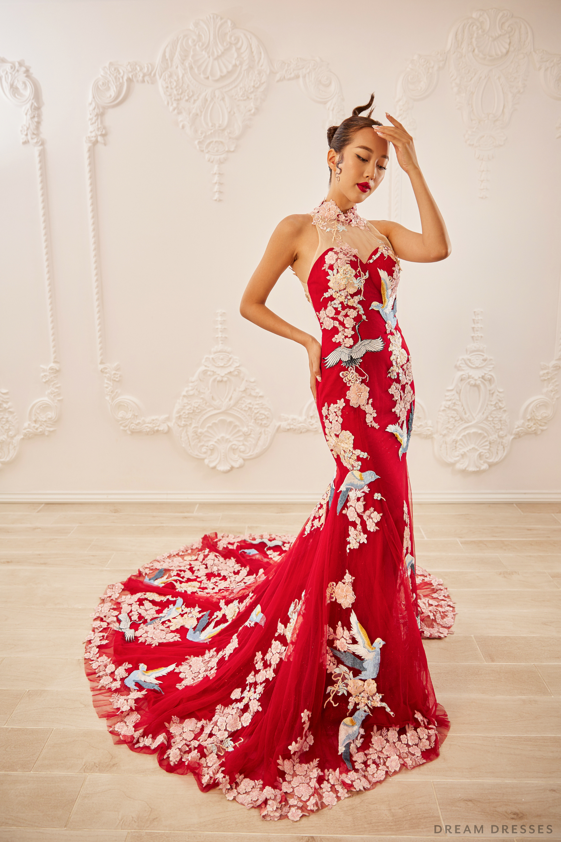 Red Bridal Cheongsam | Couture Lace Modern Cheongsam (#MIRA) - Dream Dresses by P.M.N.