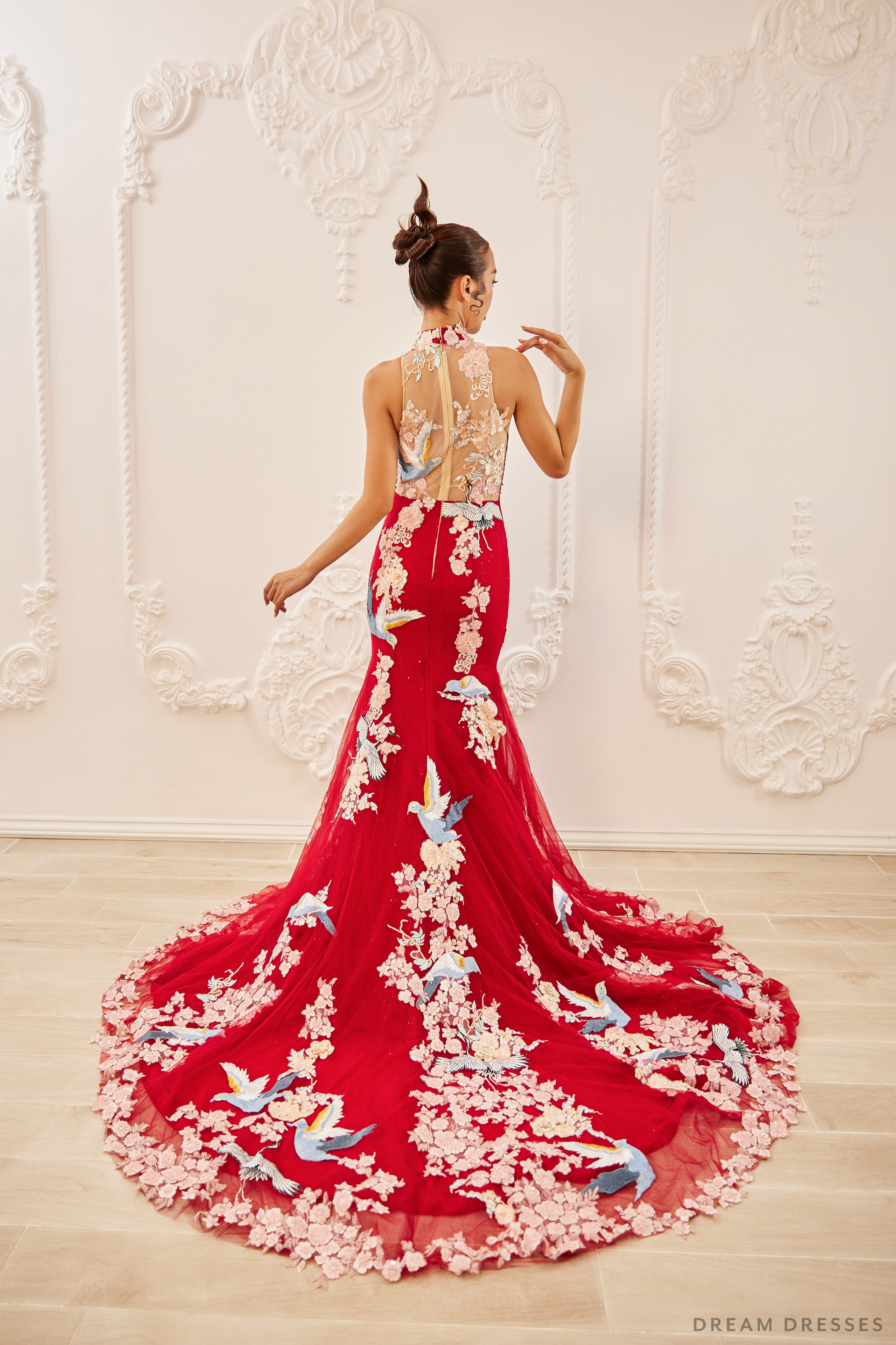 Red Bridal Cheongsam | Couture Lace Modern Cheongsam (#MIRA) - Dream Dresses by P.M.N.