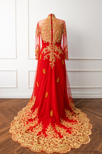 Red Bridal Ao Dai | Vietnamese Modern Bridal Dress with Phoenix Embroidery (#LYS) - Dream Dresses by P.M.N.