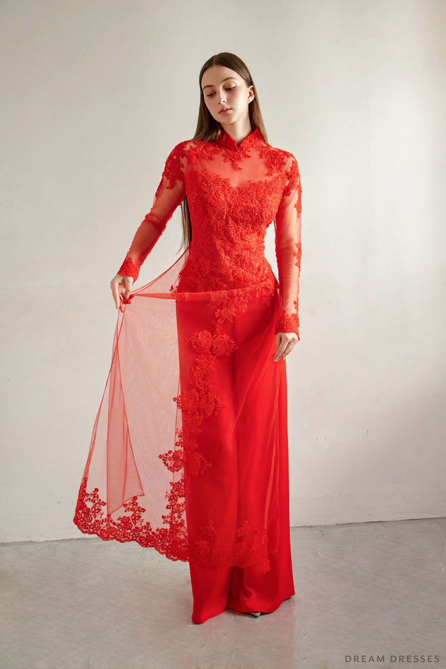 Red Bridal Ao Dai | Custom Made Vietnamese Bridal Dress (#AYLA) - Dream Dresses by P.M.N.