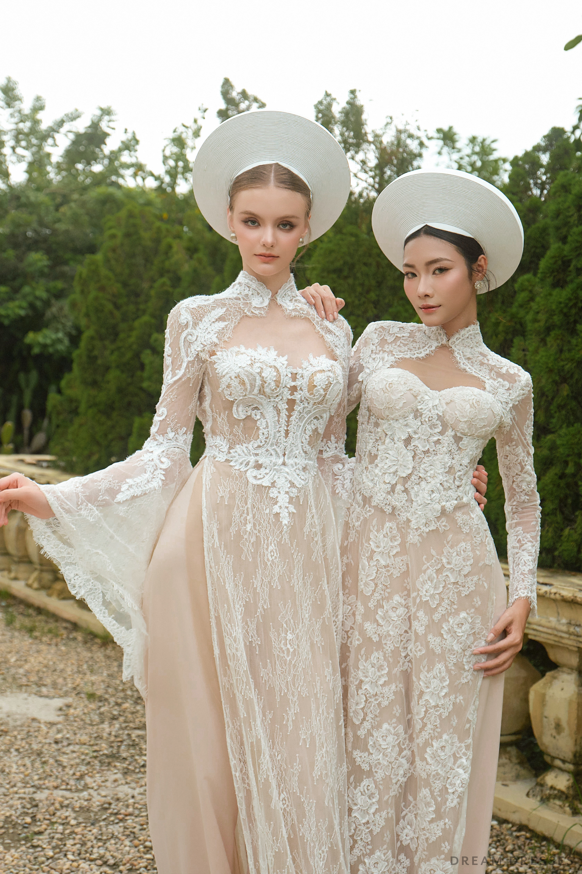 White Bridal Ao Dai | Modern Vietnamese Bridal Dress with French Lace (#VALERI)