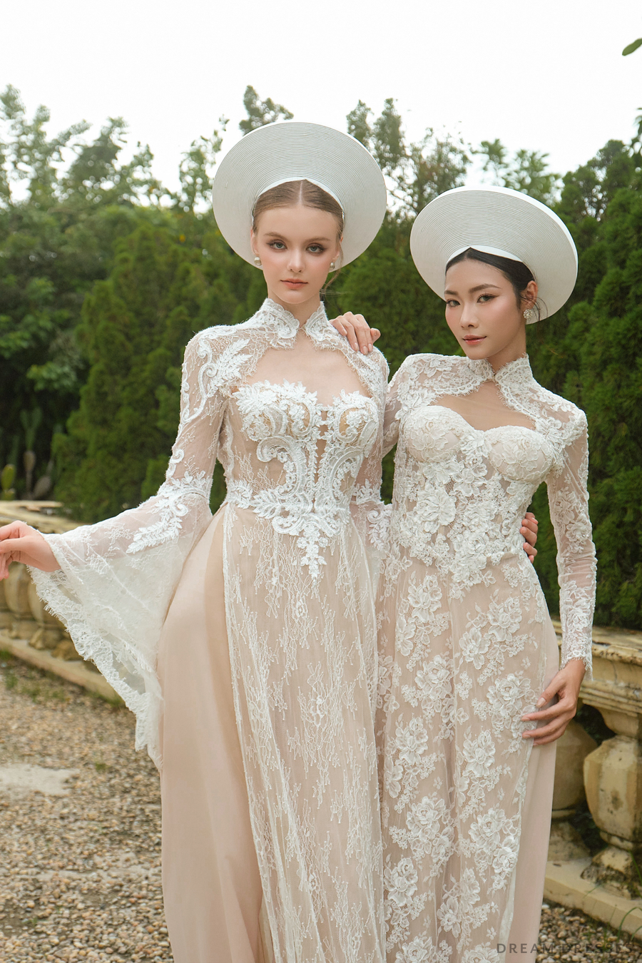 White Bridal Ao Dai | Modern Vietnamese Bridal Dress with French Lace (#RUBINA) - Dream Dresses by P.M.N.