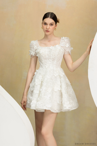 Rehearsal Dinner Mini Dress with 3D Floral Lace (#NALINI) - Dream Dresses by P.M.N.