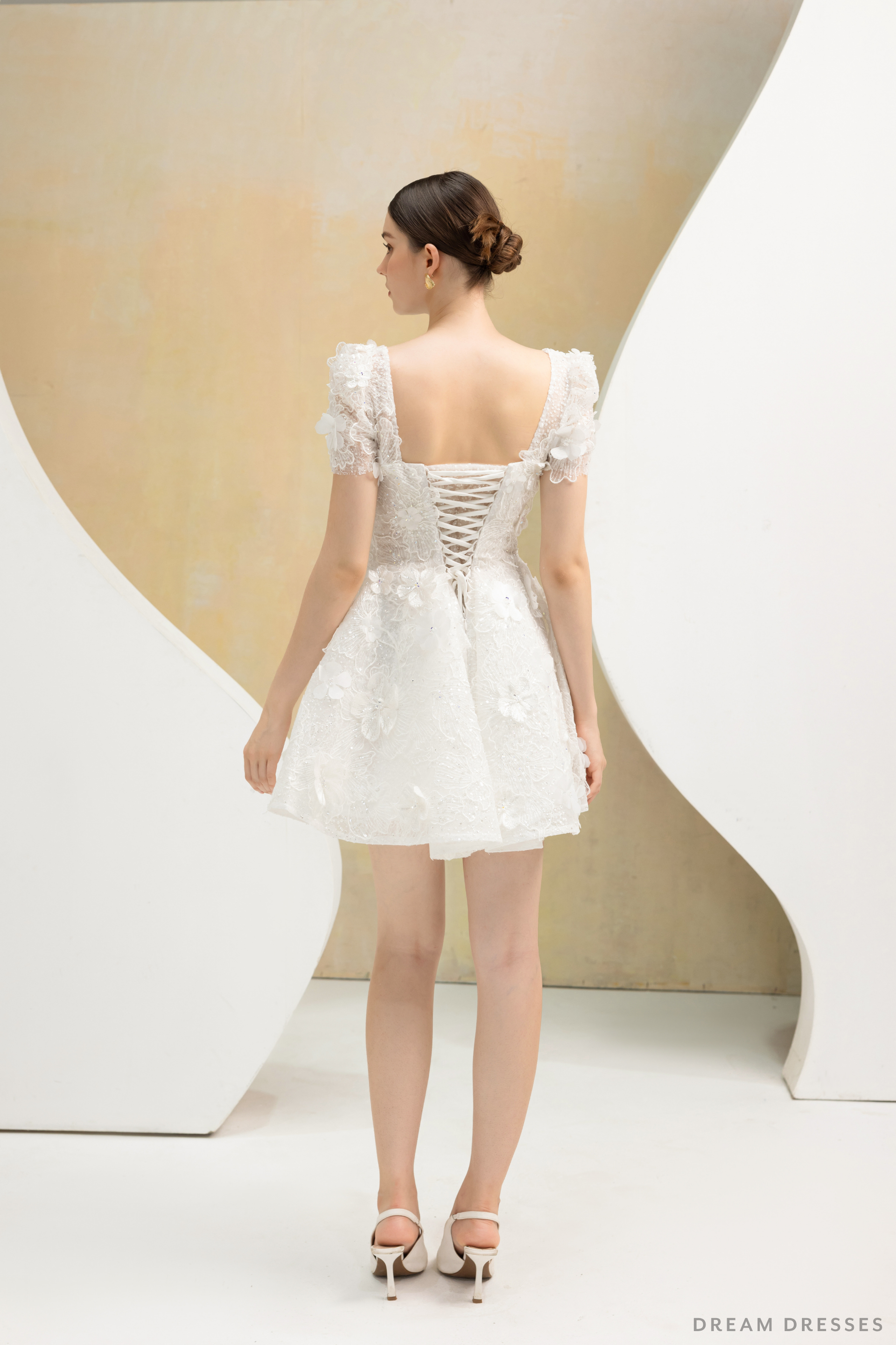 Rehearsal Dinner Mini Dress with 3D Floral Lace (#NALINI) - Dream Dresses by P.M.N.