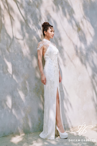 Light Ivory Modern Cheongsam Bridal Dress (#NIAN) - Dream Dresses by P.M.N.