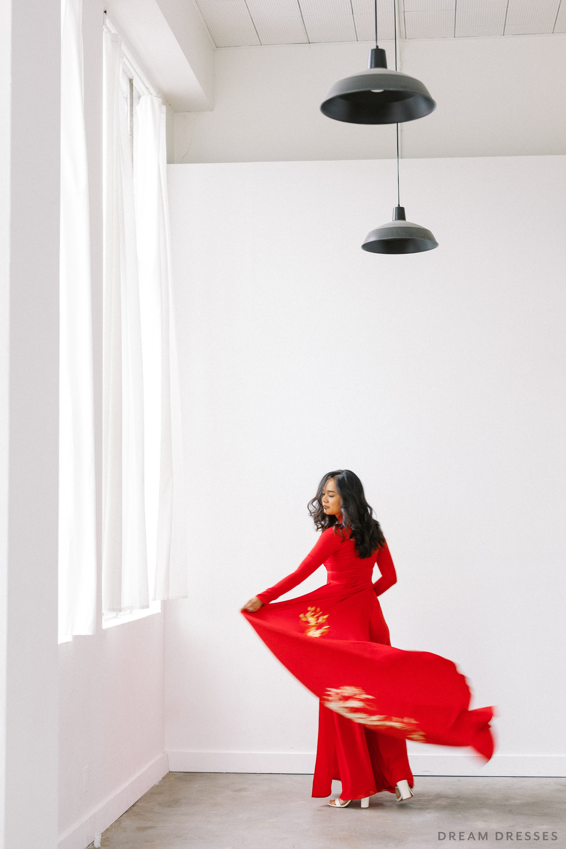 Red Bridal Ao Dai | Vietnamese Traditional Bridal Dress with Phoenix Embroidery (#PING) - Dream Dresses by P.M.N.