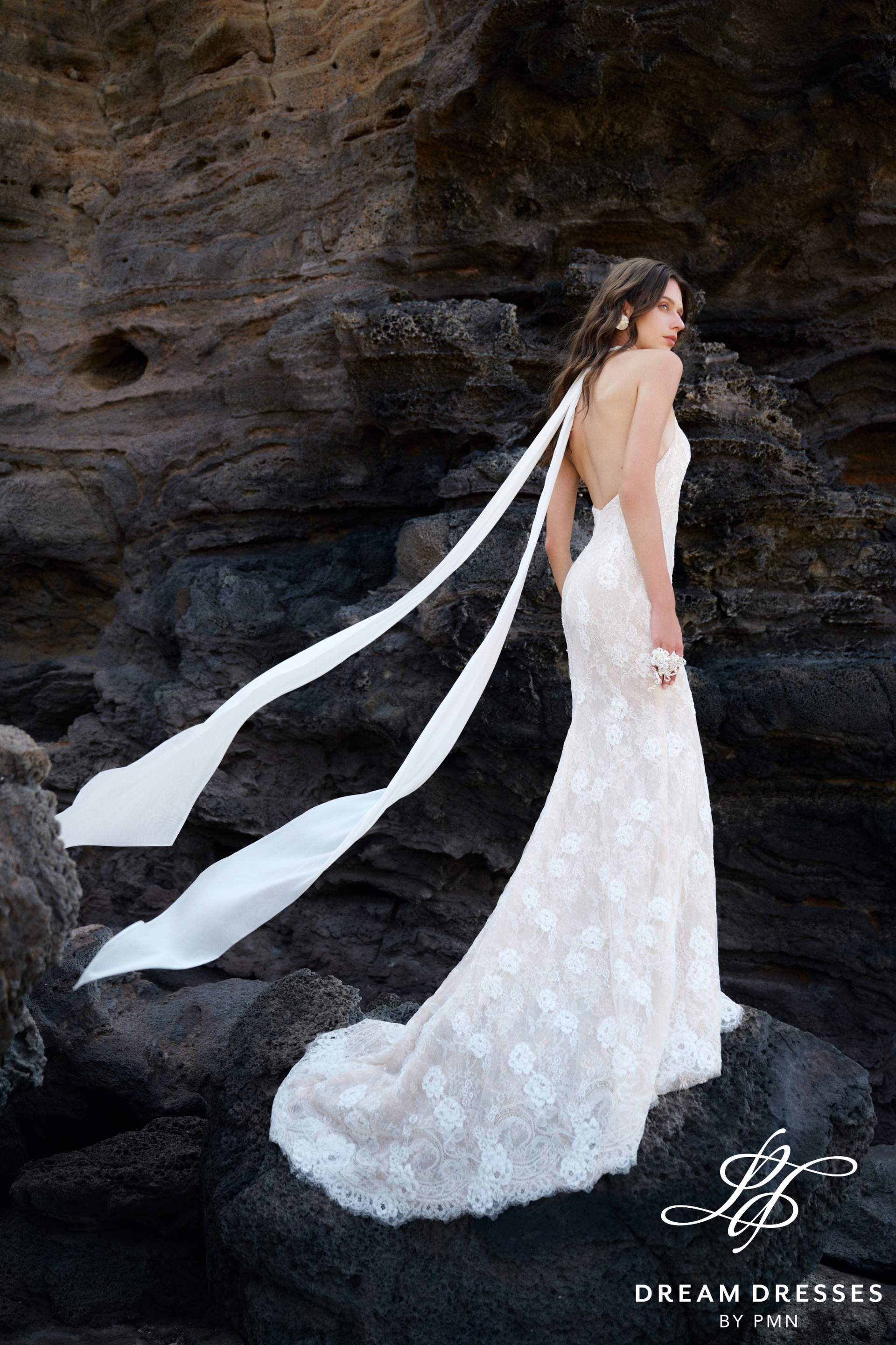 Lace Halter Bridal Gown with Long Scarf (#BREEZE)