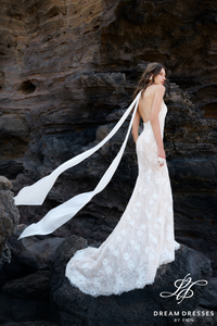 Lace Halter Bridal Gown with Long Scarf (#BREEZE)
