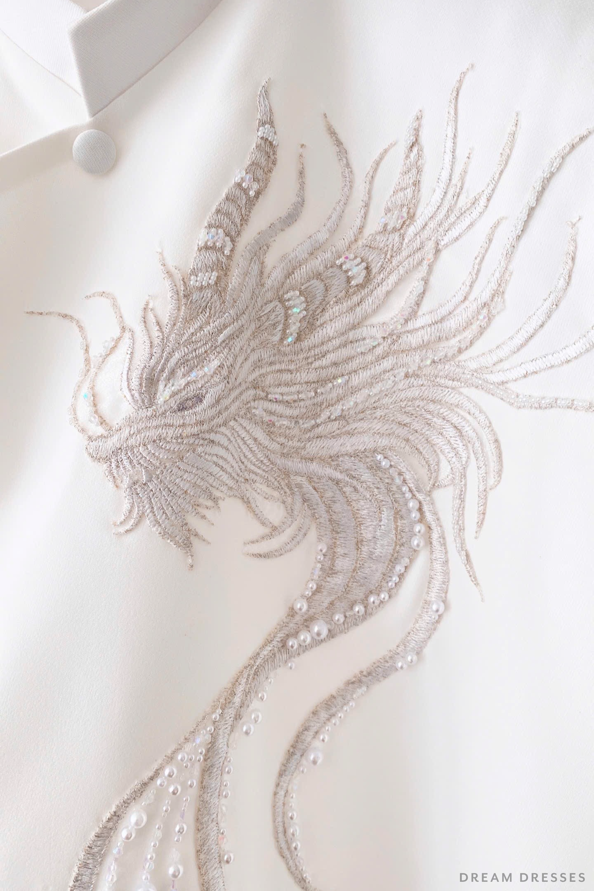White Groom Ao Dai Jacket with Dragon Embroidery | Vietnamese Ao Dai (#DUNG)