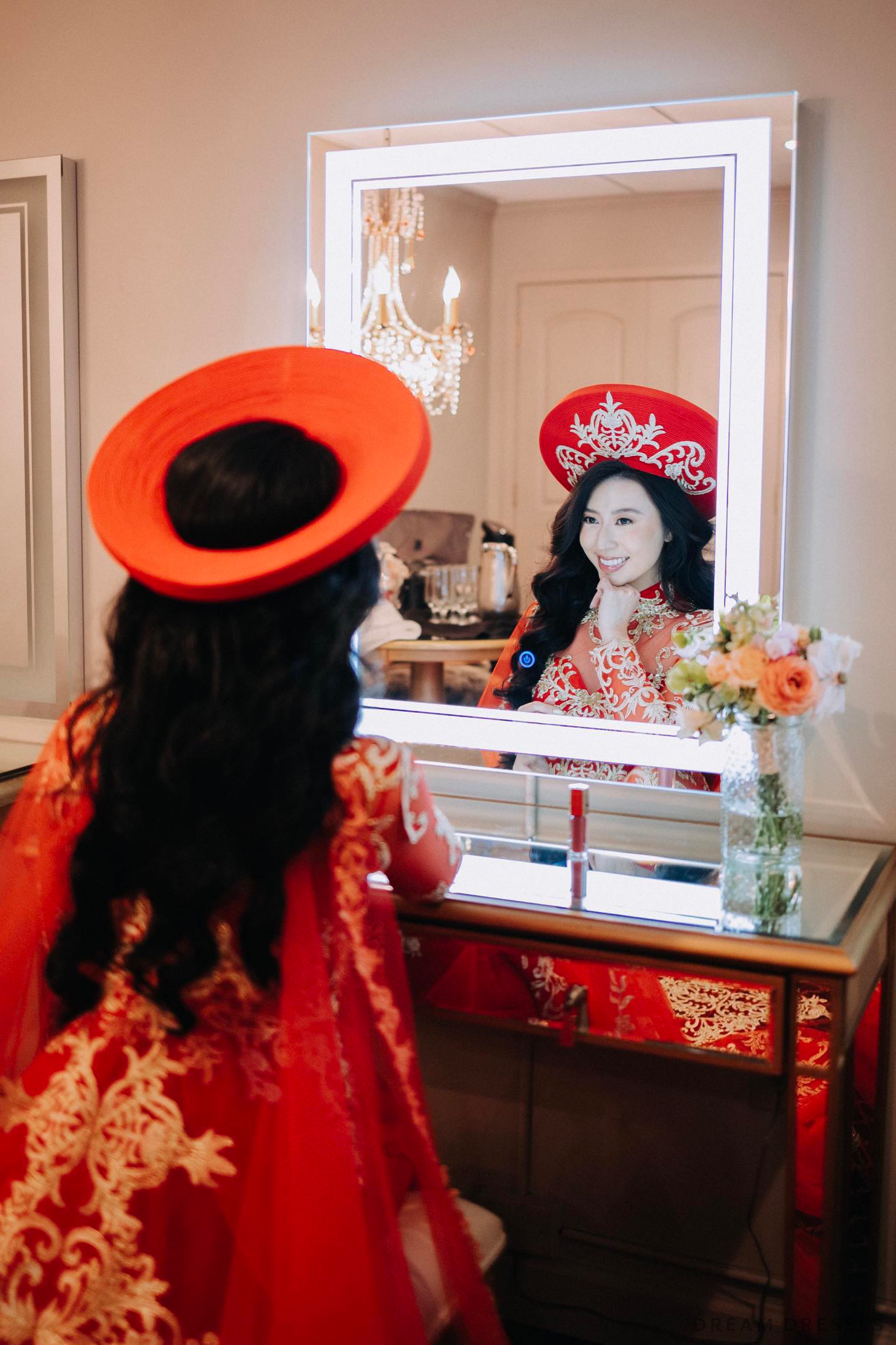 Red and Gold Ao Dai OverCoat | Traditional Vietnamese Bridal OverCoat (#TUEMINH) - Dream Dresses by P.M.N.