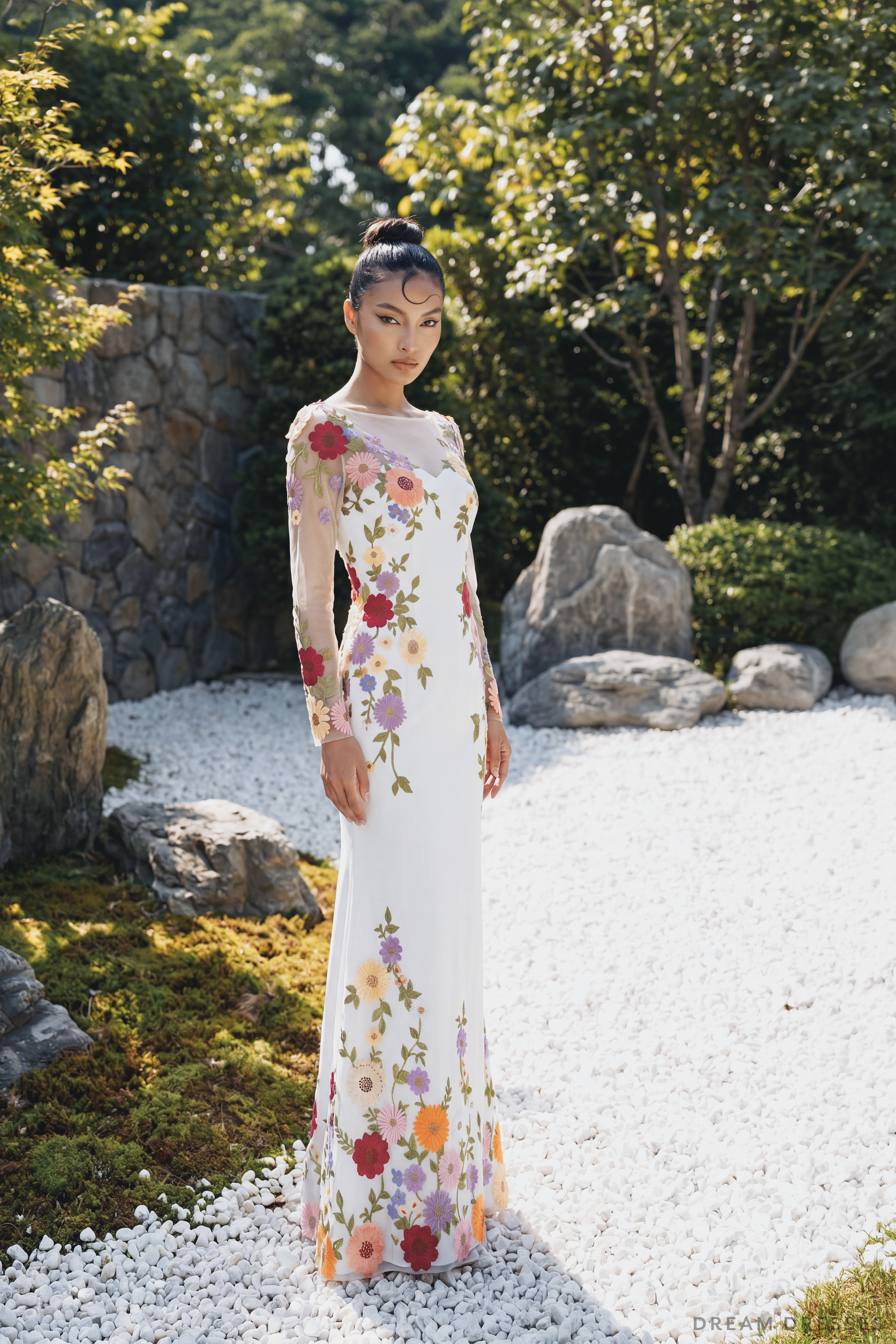 Floral Embroidered Long Sleeve Gown (#YULISA)
