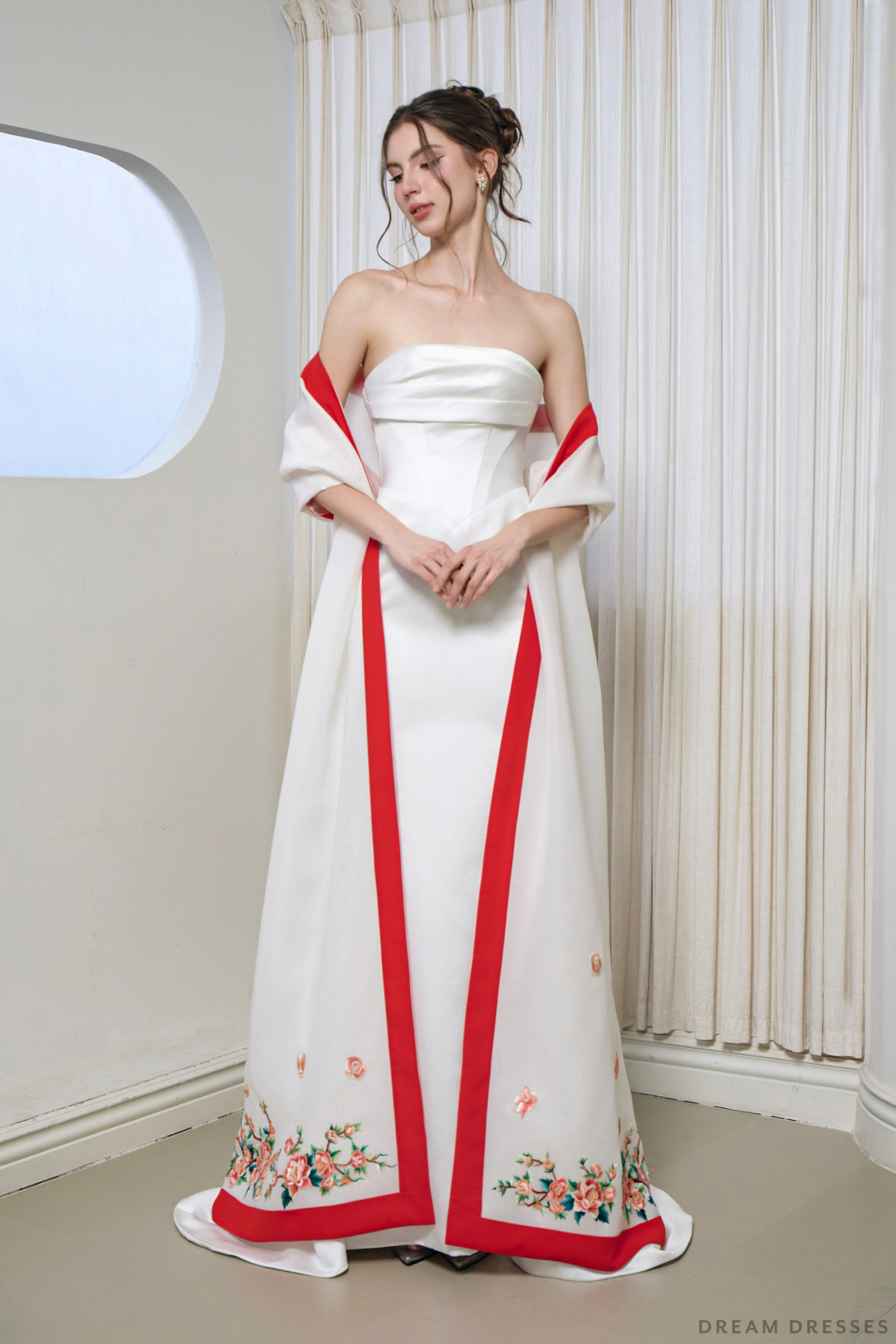 Cheongsam-Inspired Ao Dai Detachable Cape | Vietnamese Bridal Dress (#LUNARA) - Dream Dresses by P.M.N.