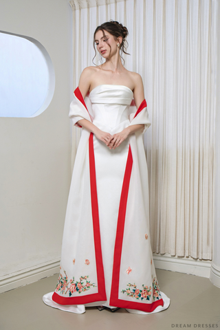 Cheongsam-Inspired Ao Dai Detachable Cape | Vietnamese Bridal Dress (#LUNARA) - Dream Dresses by P.M.N.