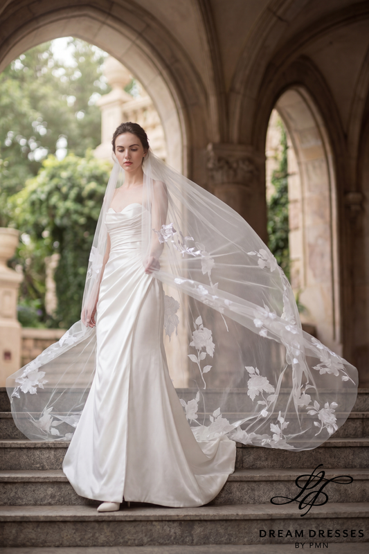 Cathedral Bridal Veil with Rose Embroidery (#VERVE) - Dream Dresses by P.M.N.