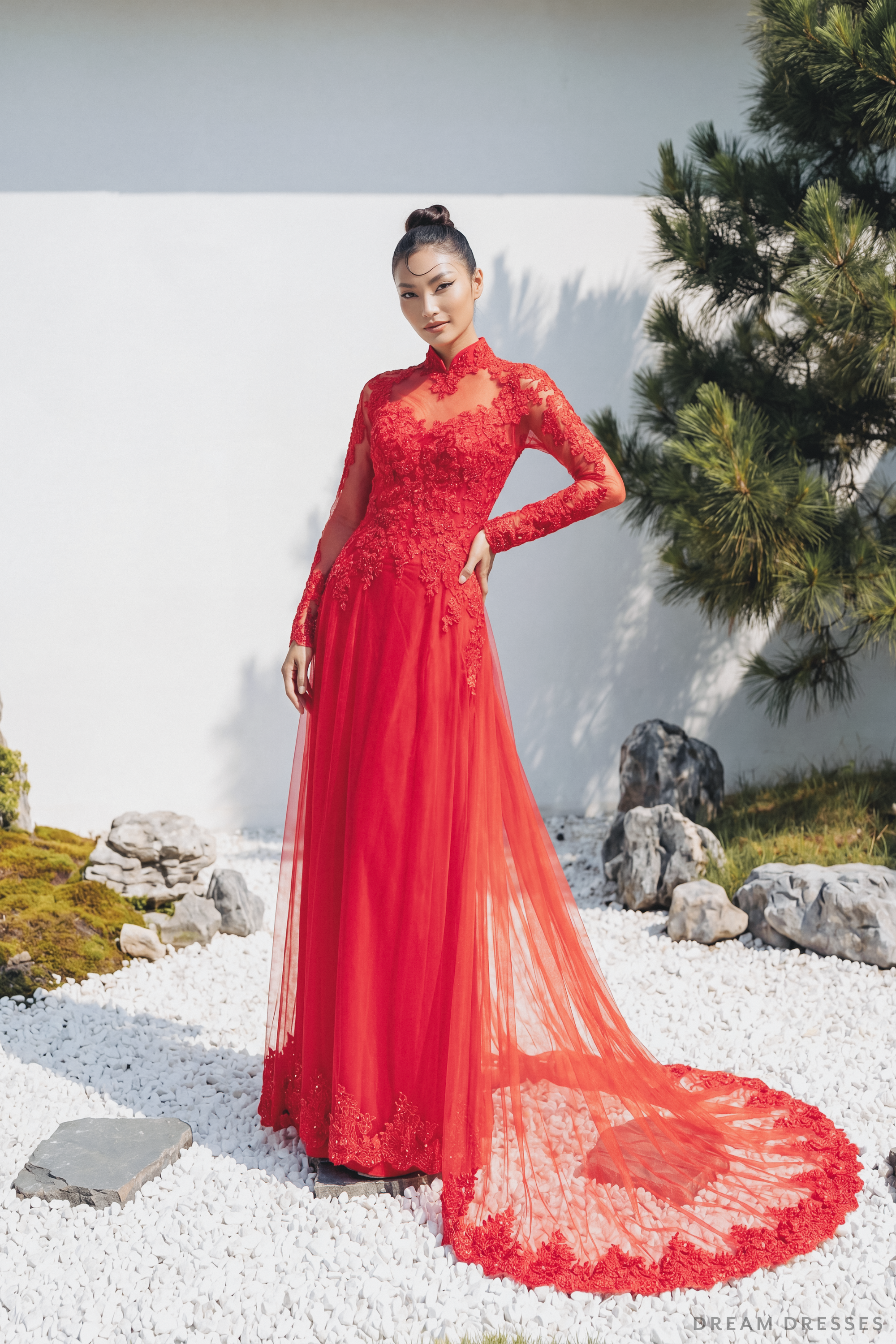 Red Bridal Ao Dai | Modern Vietnamese Bridal Dress (#VELORA)