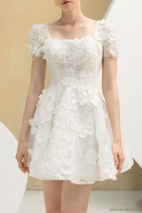 Rehearsal Dinner Mini Dress with 3D Floral Lace (#NALINI) - Dream Dresses by P.M.N.