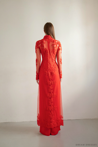 Red Bridal Ao Dai | Custom Made Vietnamese Bridal Dress (#AYLA) - Dream Dresses by P.M.N.
