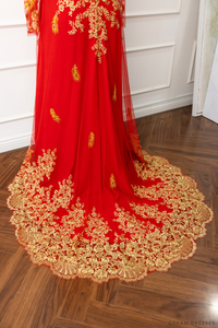 Red Bridal Ao Dai | Vietnamese Modern Bridal Dress with Phoenix Embroidery (#LYS) - Dream Dresses by P.M.N.