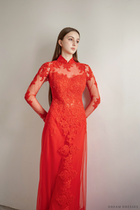Red Bridal Ao Dai | Custom Made Vietnamese Bridal Dress (#AYLA) - Dream Dresses by P.M.N.