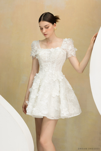 Rehearsal Dinner Mini Dress with 3D Floral Lace (#NALINI) - Dream Dresses by P.M.N.