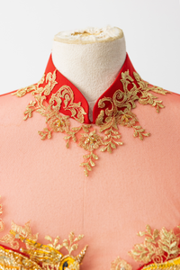 Red Bridal Ao Dai | Vietnamese Modern Bridal Dress with Phoenix Embroidery (#LYS) - Dream Dresses by P.M.N.