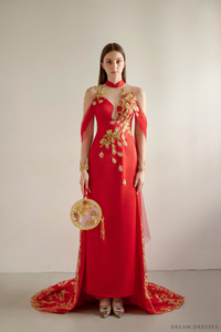 Red and Gold Wedding Qipao| Modern Bridal Qipao with Phoenix (#LILI) - Dream Dresses by P.M.N.