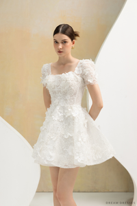 Rehearsal Dinner Mini Dress with 3D Floral Lace (#NALINI) - Dream Dresses by P.M.N.