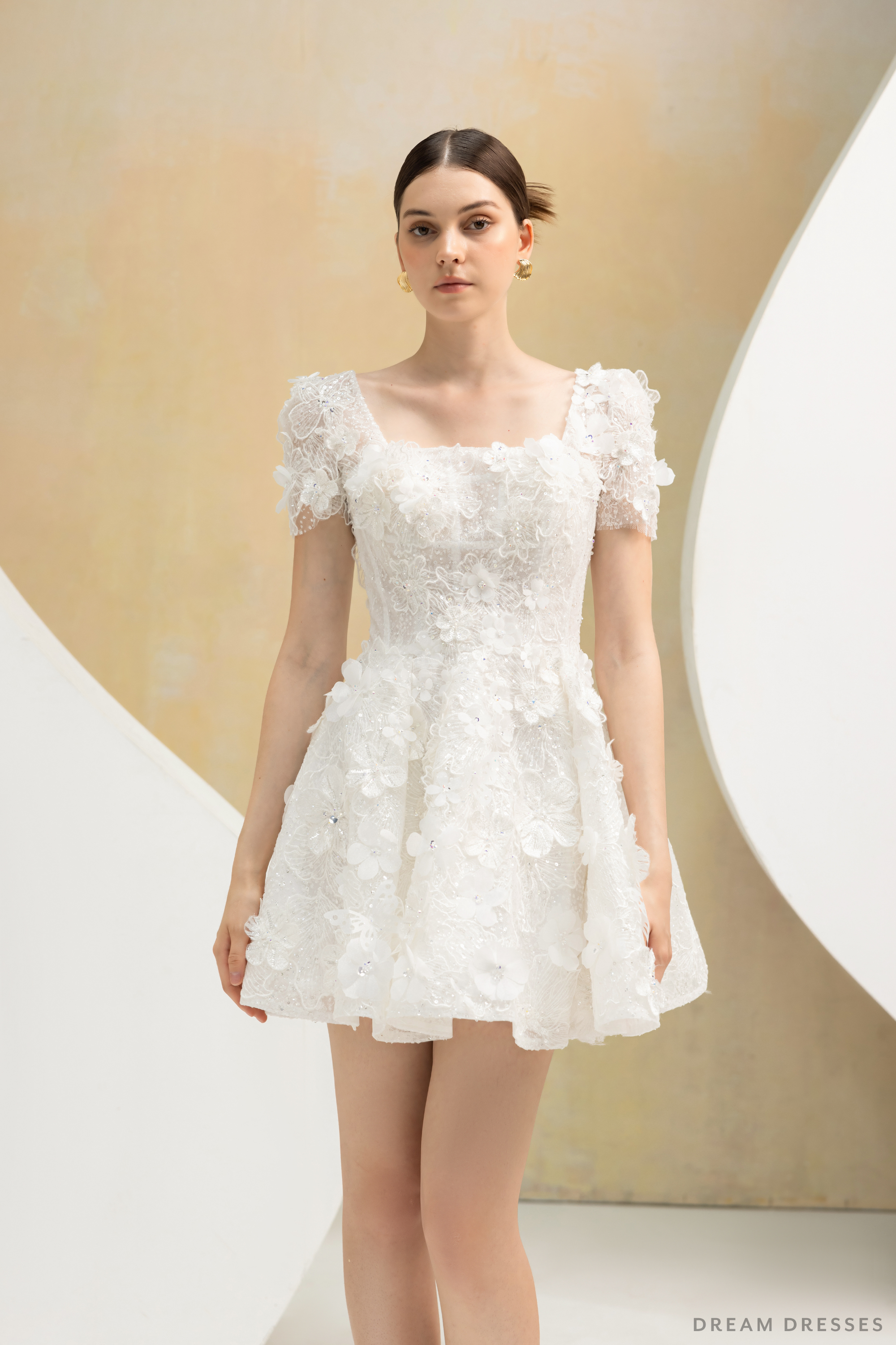 DreamDress By PMN Nalini Wedding Guest Evening Dinner Cocktail Party Dress Rehearsal Mini Squared Neck Floral Couture Embellishments | Size: 24 DreamDress By PMN Nalini Wedding Guest Evening Dinner Cocktail Party Dress Rehearsal Mini Squared Neck Floral Couture Embellishments | Size: 24